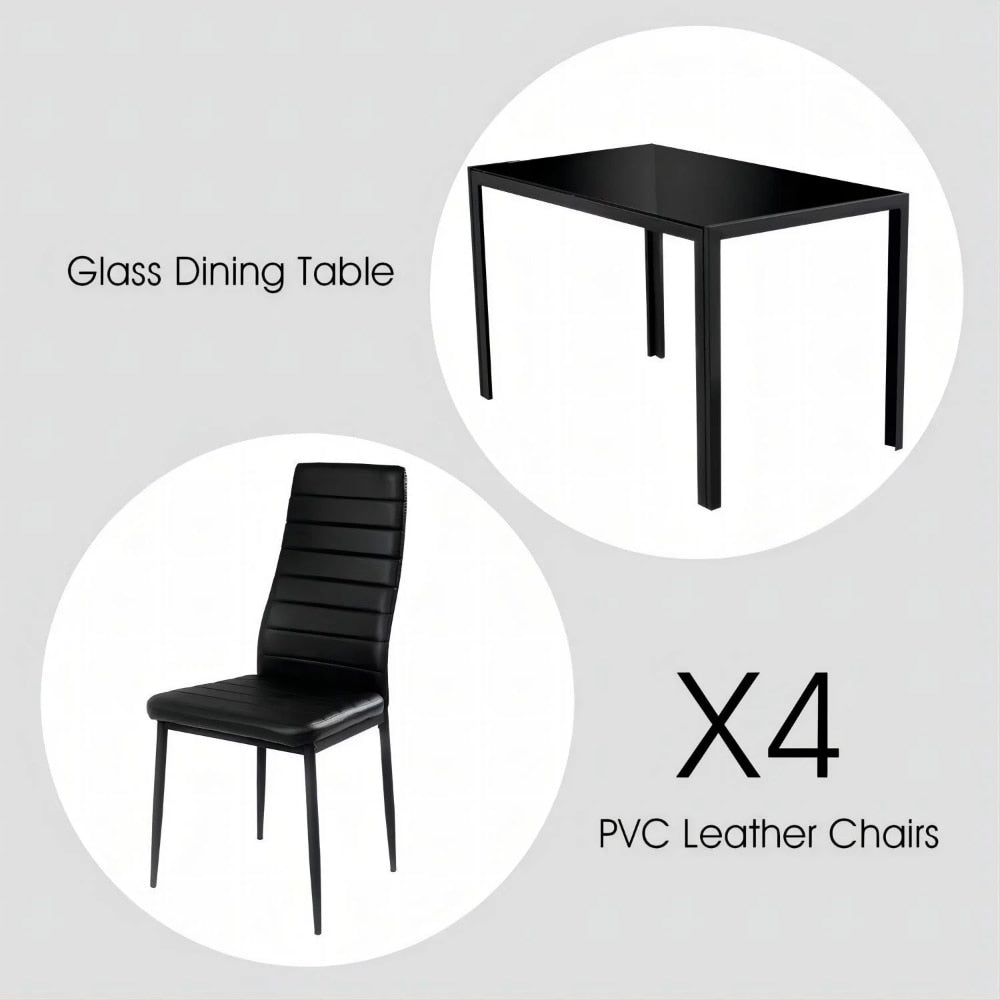 5 Pieces Dining Room Set Tempered Glass Dining Table with 4 Chairs, Black dining room chairs  dining table set furniture