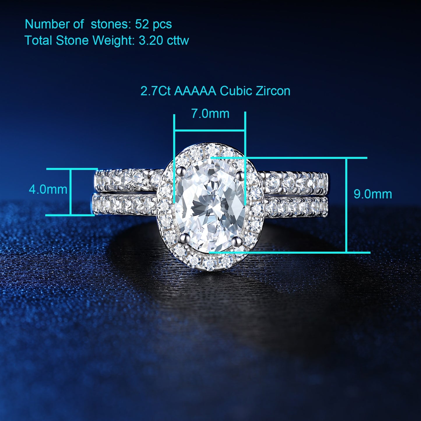 Newshe 2Pcs Halo Oval Cut Engagement Ring Wedding Set for Women Solid 925 Sterling Silver Dazzling AAAAA CZ Fine Jewelry