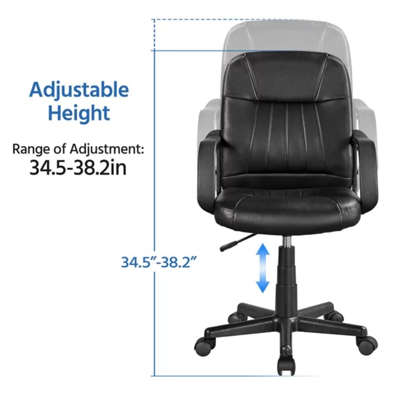 Adjustable Faux Leather Swivel Office Chair, Black  Office Chair Ergonomic