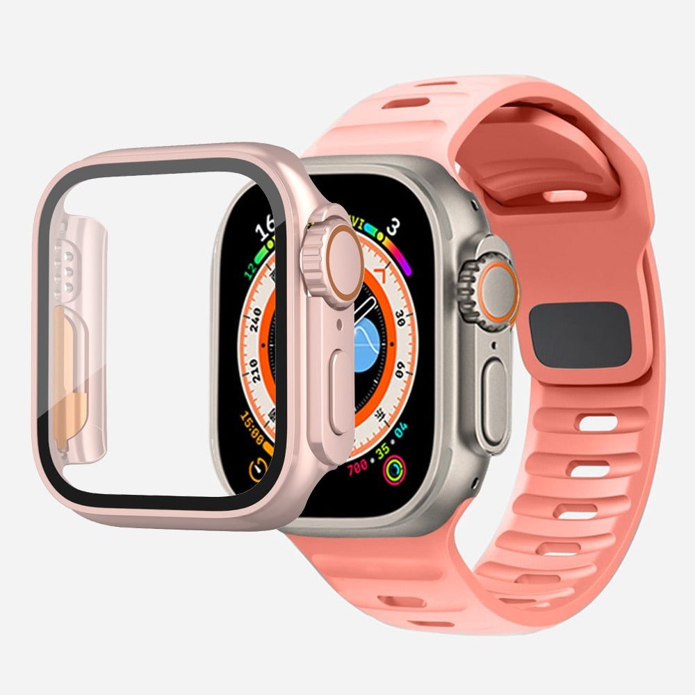 Change To Ultra 49mm Case&Band For  Apple Watch 8 7 45 41mm Silicone Sport Strap Iwatch 6 5 4 3Se 44 40 42 38mm Protection Cover