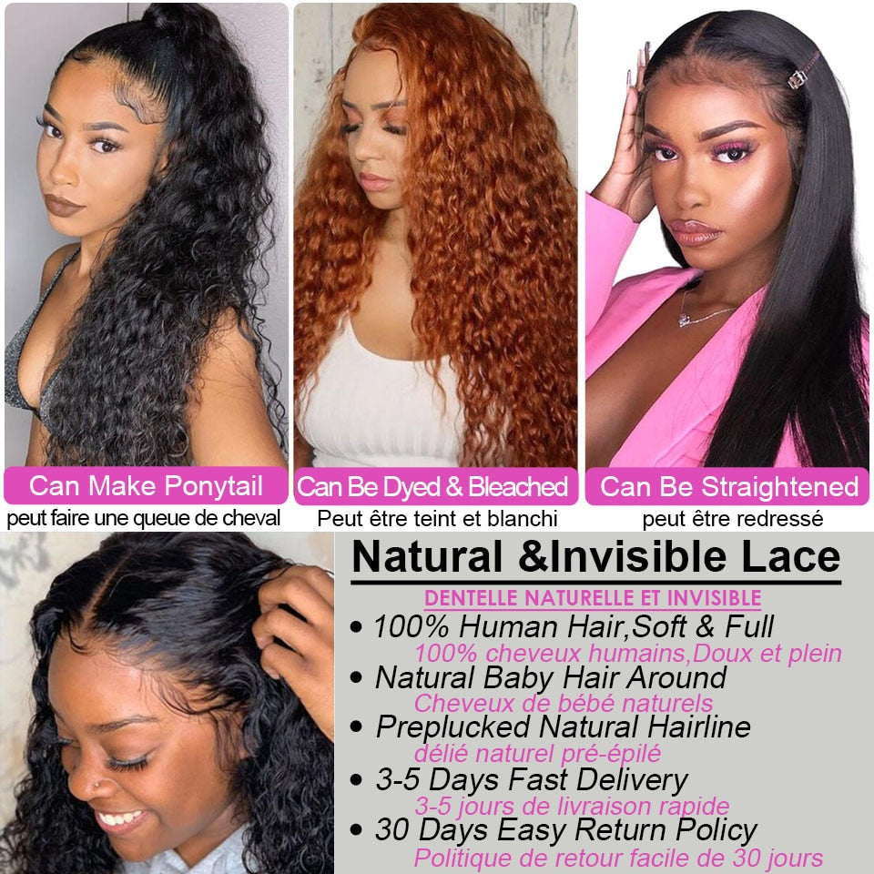 SVT Water Wave Lace Frontal Human Hair Wigs For Women Curly Frontal Wig Indian Hair Glueless Wet And Wavy 4x4 Curly Closure Wig