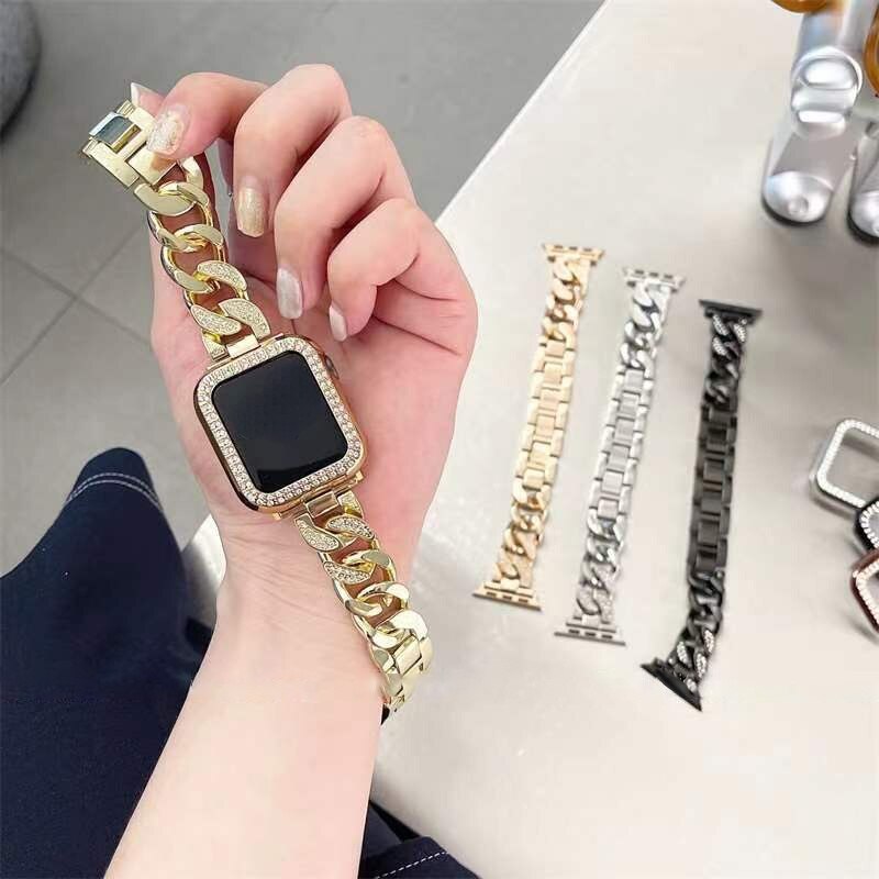 Stainless Steel Luxury Diamond Bracelet for Apple Watch Ultra 49mm Band 8 7 41mm 6 5 4 se 38 42mm Strap for iwatch 40 44mm 45mm