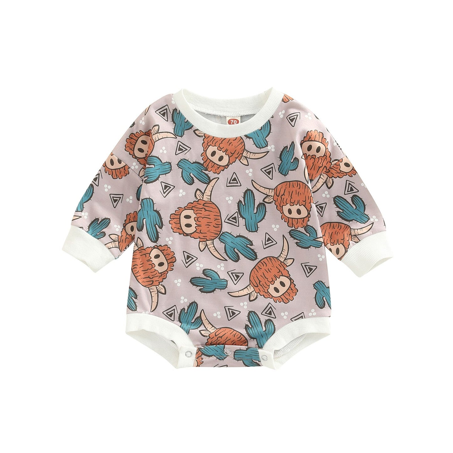 2022-07-22 Lioraitiin 0-24M Newborn Baby Girl Boy Autumn Bodysuit Long Sleeve Cartoon Cow Head Cactus/Floral Print Jumpsuit