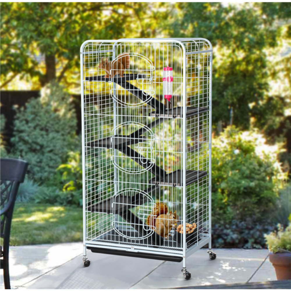 6 Level Large Metal Cat Cage with 3 Front Doors, Strong and Durable，White, 25.20 X 17.20 X 52.00 Inches