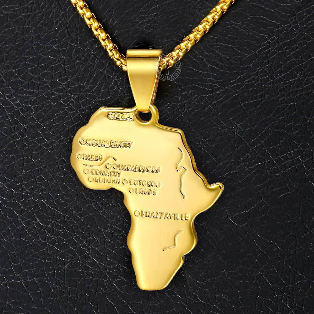 Gold Color Africa Map Pendant Necklace for Men Women Stainless Steel Gold Color African Map Fashion Jewelry Hip Hop Dropshipping