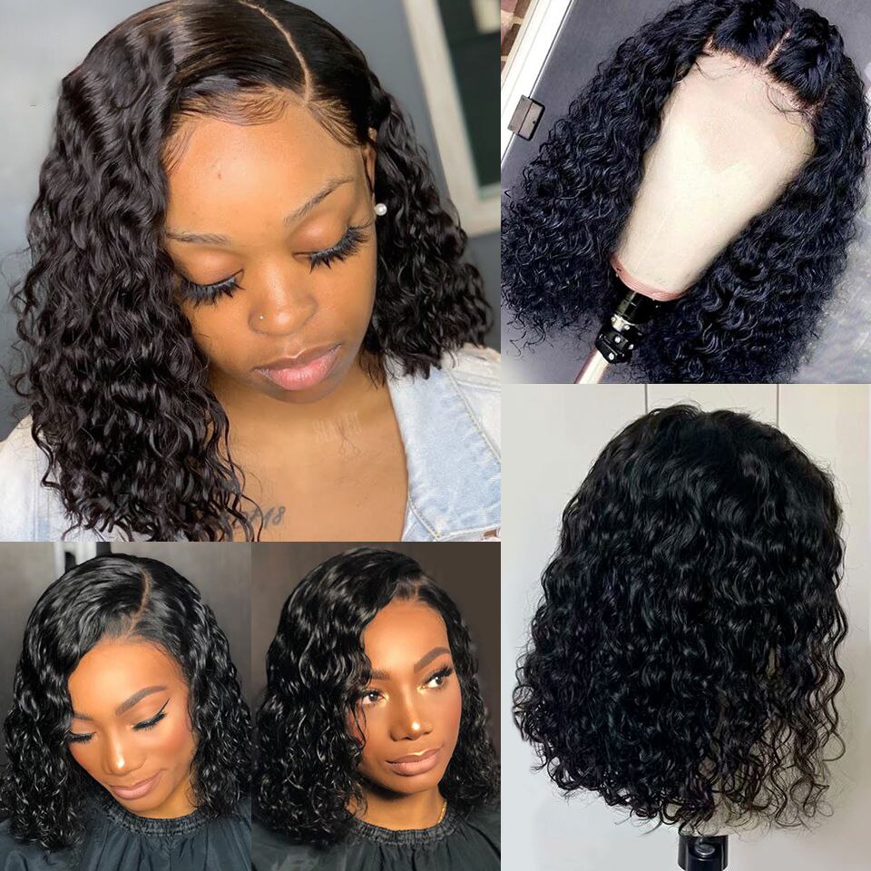 Water Wave Lace Front Human Hair Wigs Brazilian 13x4 Transparent Lace Frontal Wig Sale Short Bob Curly Human Hair Wigs For Women