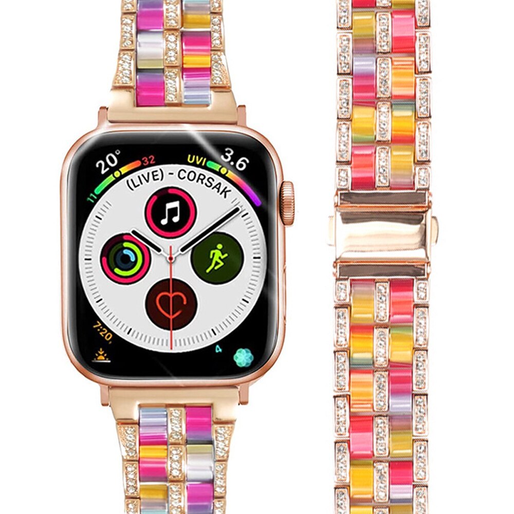 Luxury diamond resin strap for apple watch band series 7 6 SE 5 steel metal women lady bracelet for Iwatch 41 45mm 40 44 42 38mm