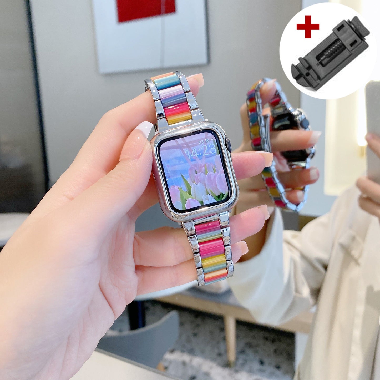 Luxury Women Resin Strap For Apple Watch Ultra 49mm Band 38 40mm 44 42mm Metal Bracelet for iWatch 8 7  6 5 4 se 3 2 1 41mm 45mm