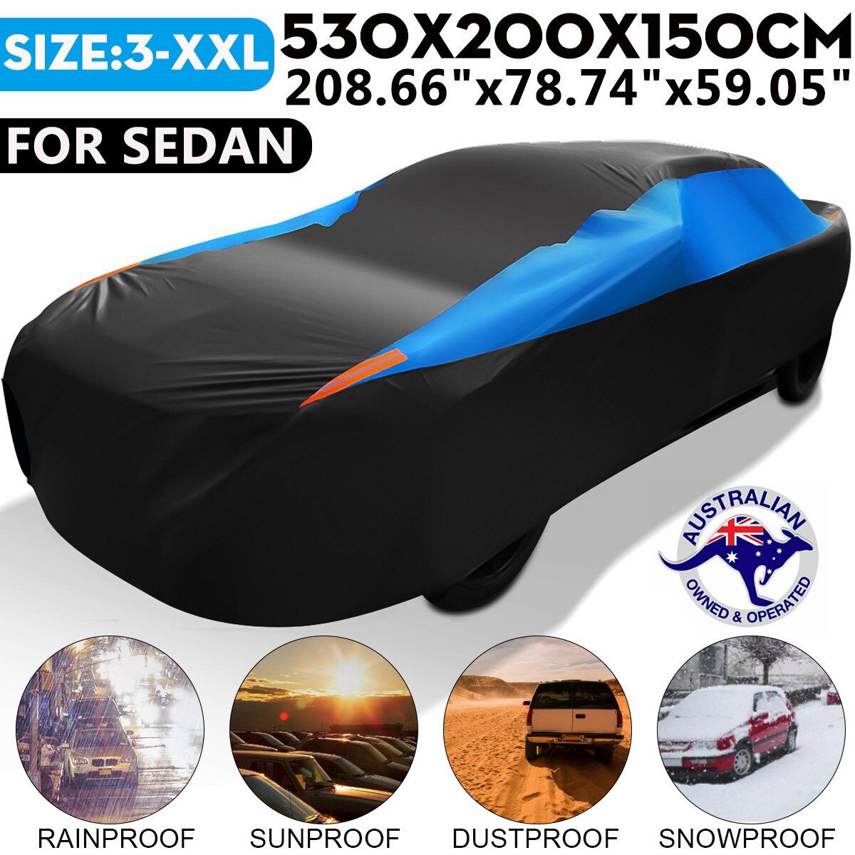 Universal Sedan Car Full Cover Outdoor Waterproof Snow-proof Dust-proof Anti-UV Protection Black Blue Full Cover 530/490cm 450cm