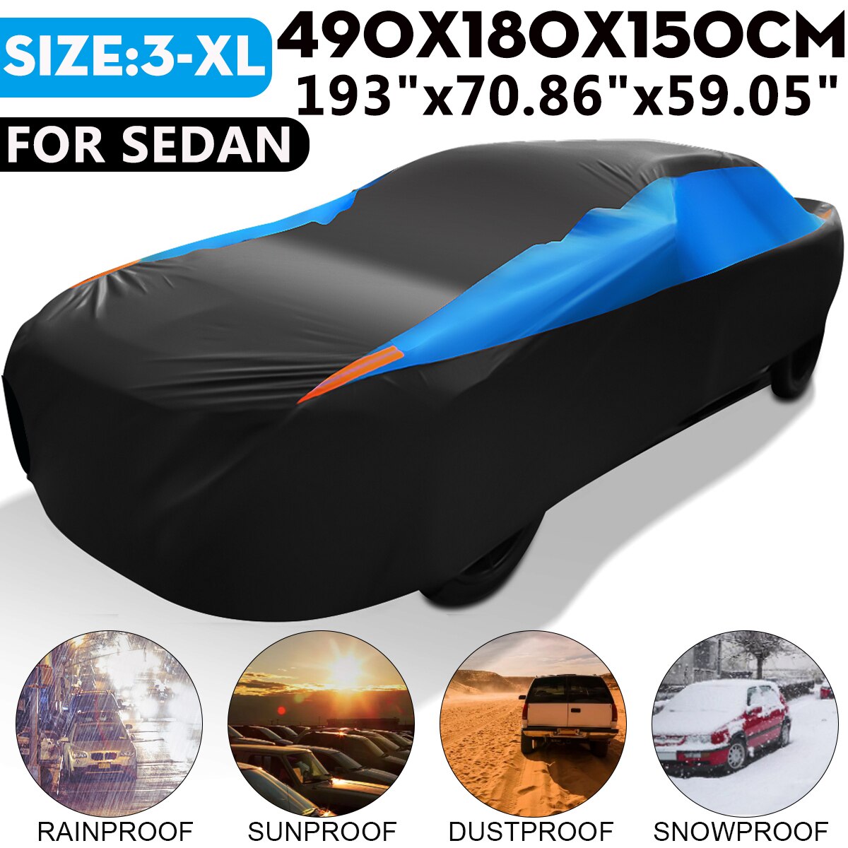 Universal Sedan Car Full Cover Outdoor Waterproof Snow-proof Dust-proof Anti-UV Protection Black Blue Full Cover 530/490cm 450cm