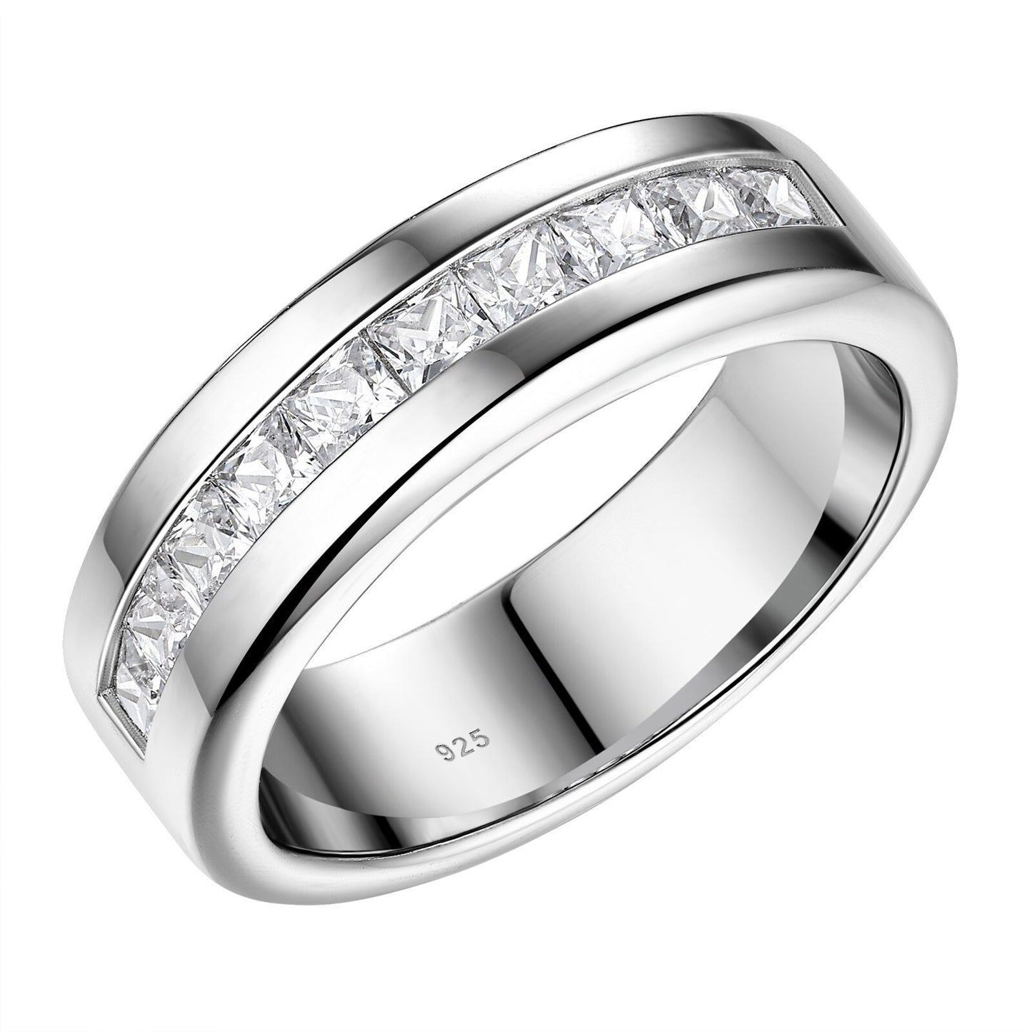 Newshe Genuine 925 Sterling Silver Wedding Rings for Men Half Eternity AAAAA Cubic Zircon Romantic Jewelry Size 8-13