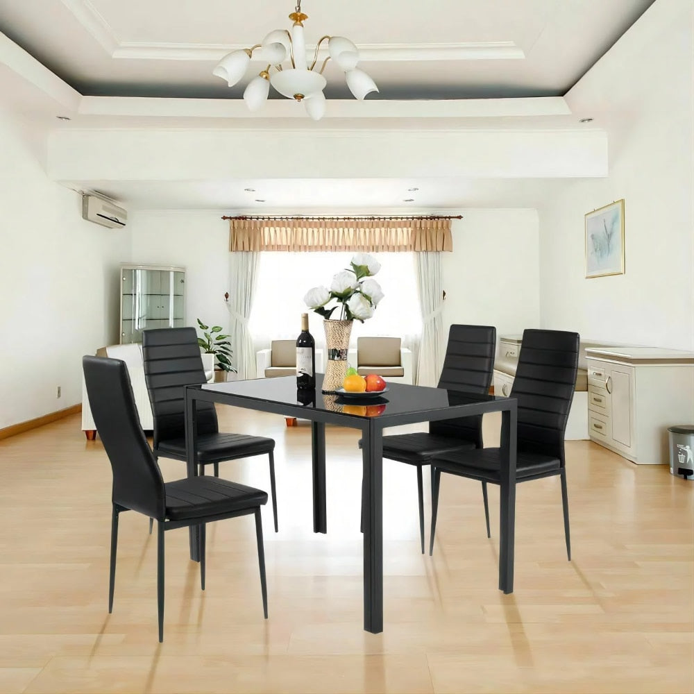 5 Pieces Dining Room Set Tempered Glass Dining Table with 4 Chairs, Black dining room chairs  dining table set furniture