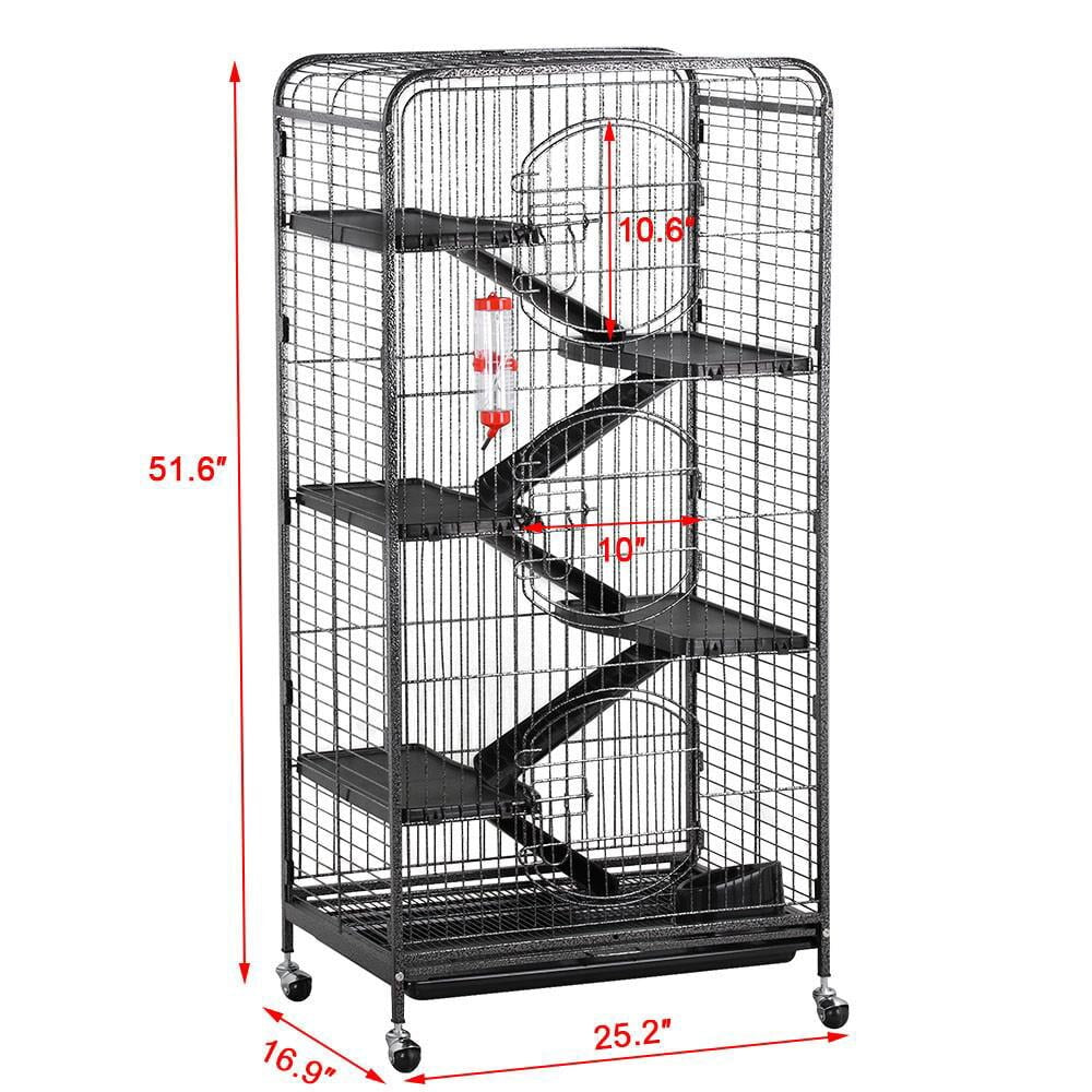 6 Level Rolling Large Pet Cage with Water Bottle for Small Animals, Black Cat Cages