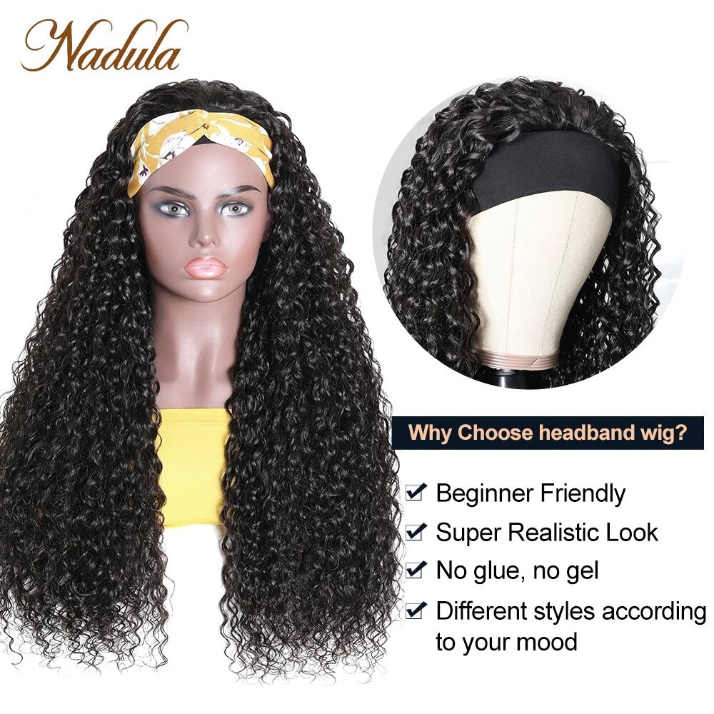 Nadula Curly Headband Wig Human Hair 8-26 Curly Hair Headband Wig Brazilian Virgin Human Hair Wigs With Headband Natural Looking