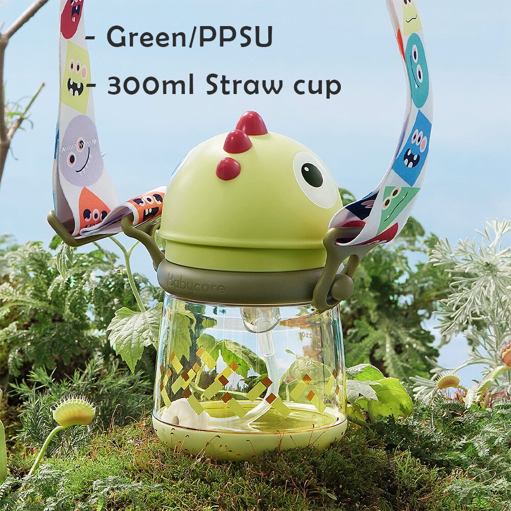 Bc Babycare 80/150/220/300ml Baby Straw Cups Kids Gravity Ball 360° Drinking Water Bottles Leak-proof Dinosaur Shape Handle Cup