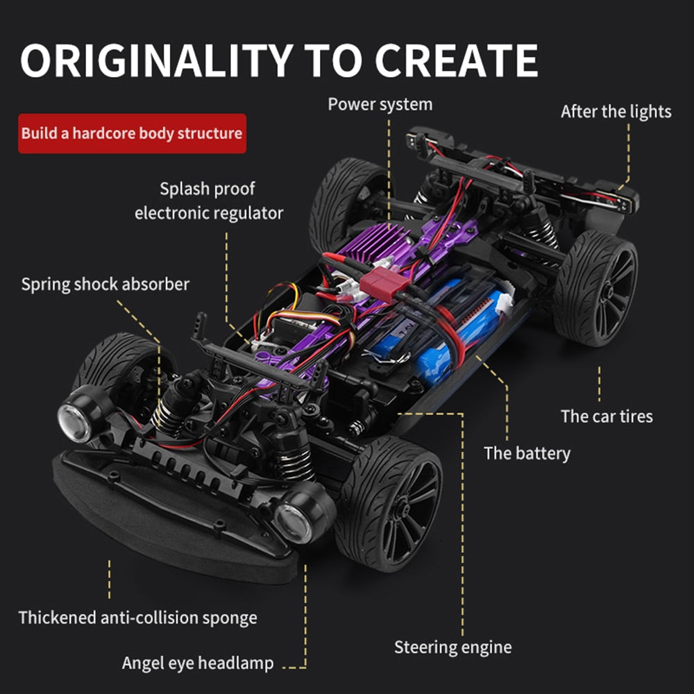 16303 1:16 50KM/H RC Car 4WD With LED Remote Control Muscle Cars High Speed Drift Racing Vehicle for Kids vs Wltoys 144001 Toys