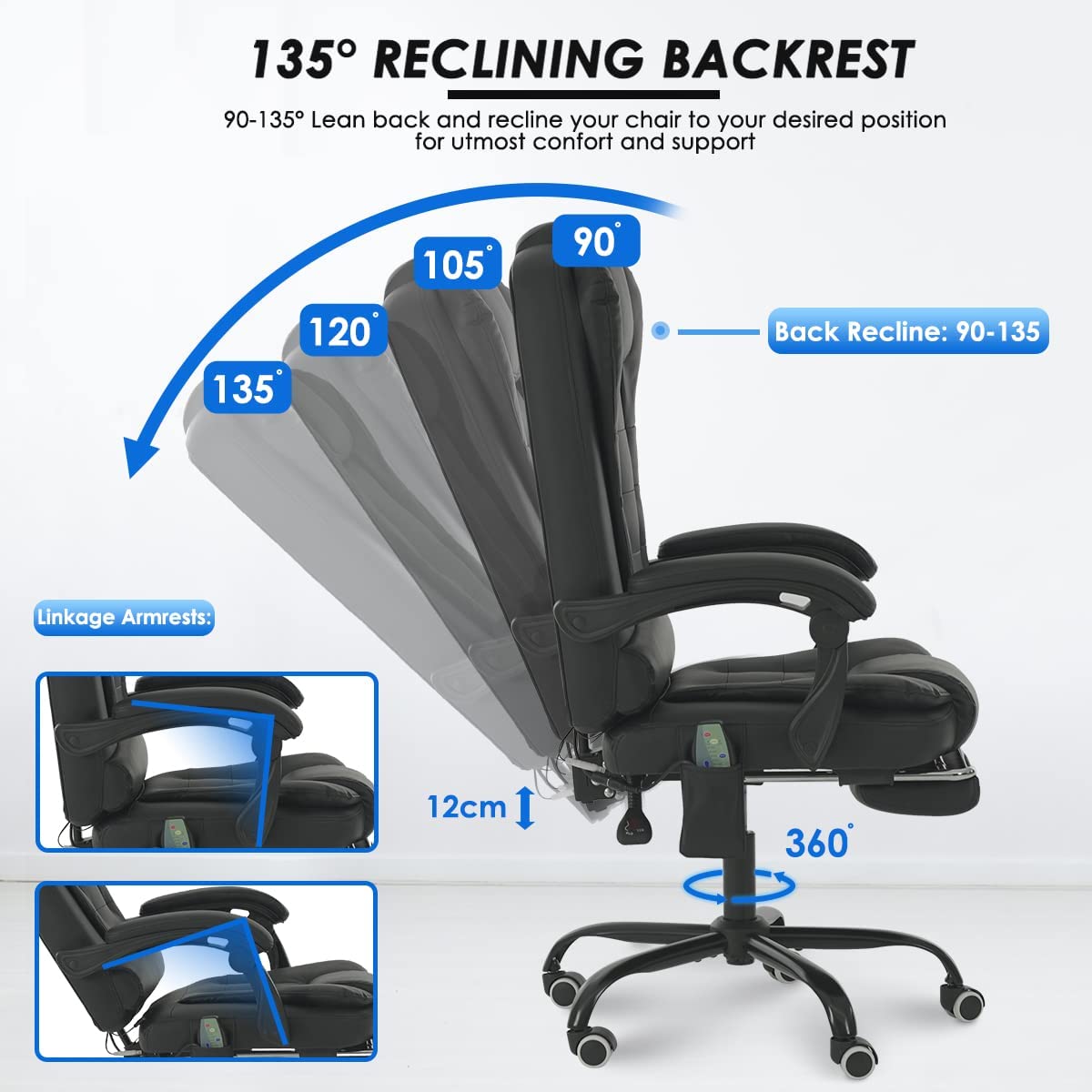 Hommpa Ergonomic Massage Office Chair with 7-Point Vibration Faux Leather High Back Executive Office Chair with Comfort Lumbar