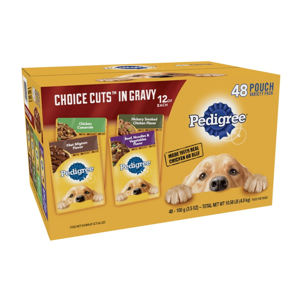 PEDIGREE CHOICE CUTS in Gravy Adult Soft Wet Dog Food, 48 Pouch Variety Pack, 3.5 oz. Pouches