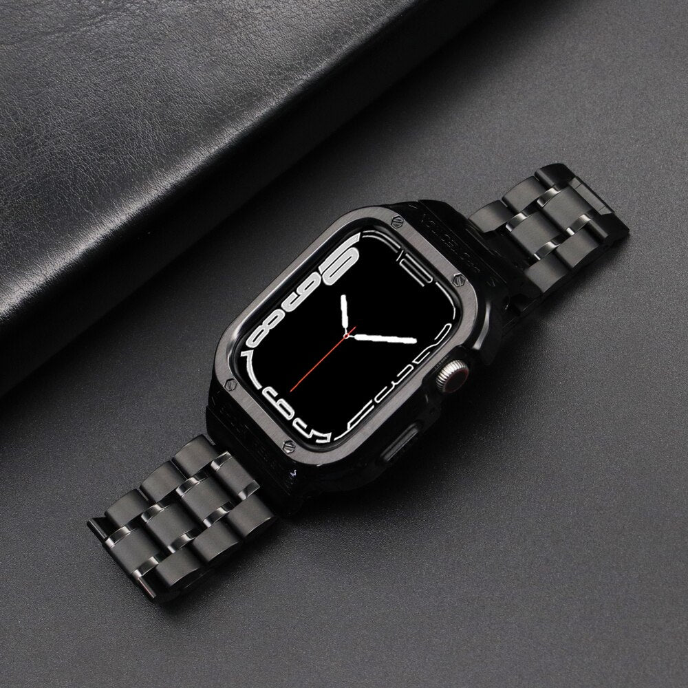 Stainless Steel Modification Kit for Apple Watch 8 Ultra 7 6 SE 5 4 Rubber Band for Iwatch Series 40 41 44 45 49mm Luxury Case