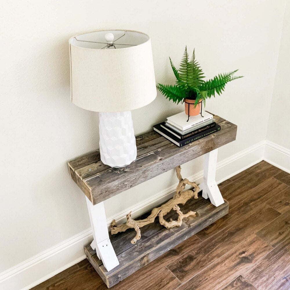 DHD5917wh White Rustic Reclaimed Barb Console Table，Durable and Strong，20 Lb，10.50 X 35.50 X 29.00 Inches