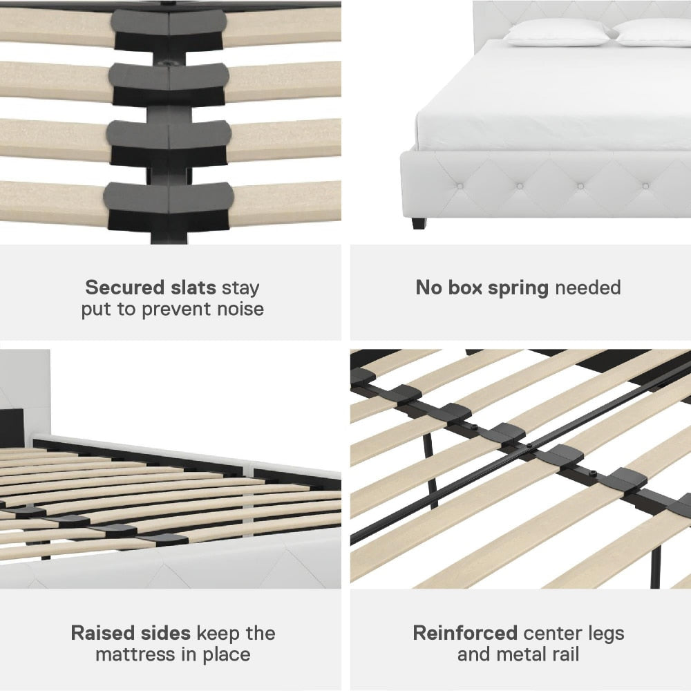 DHP Dakota Tufted Upholstered Platform Bed Frame, Queen, White Faux Leather