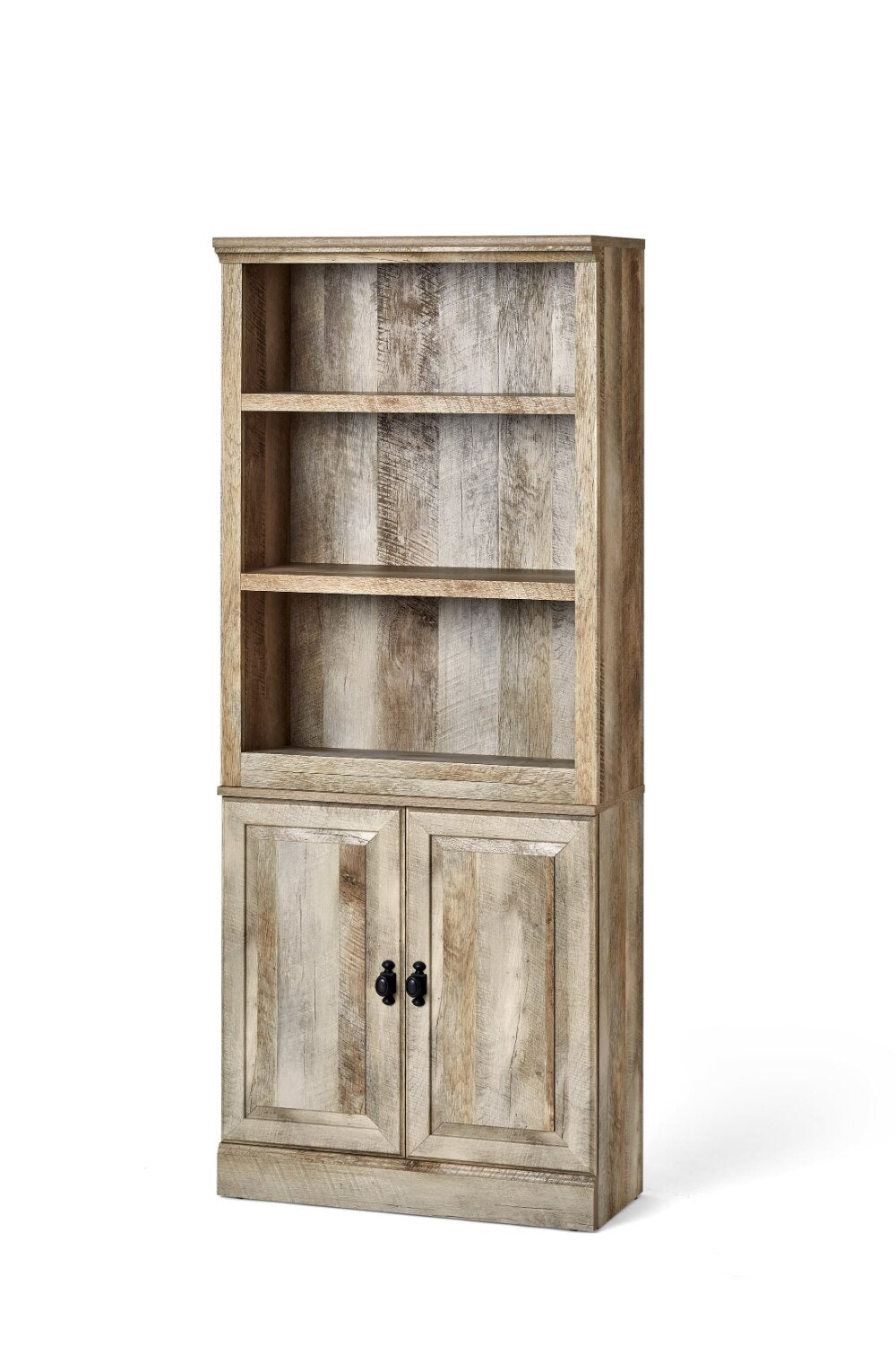 Gardens 71&quot; Crossmill 3 Shelf Bookcase with Doors, Weathered Wood