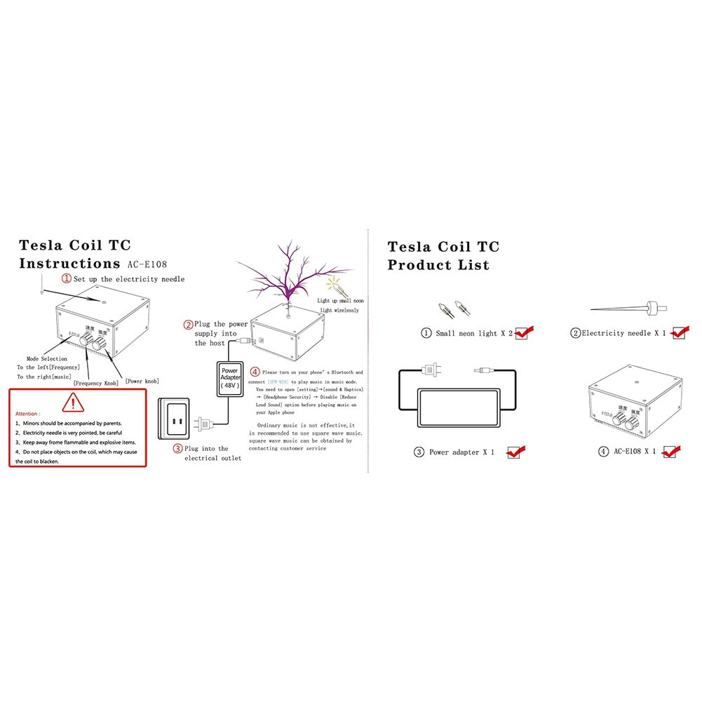 Tesla Coil Bluetooth-compatible Music Touchable Artificial Lightning Spark Toy Frequency Voltage Pulse Electric Arc Generator