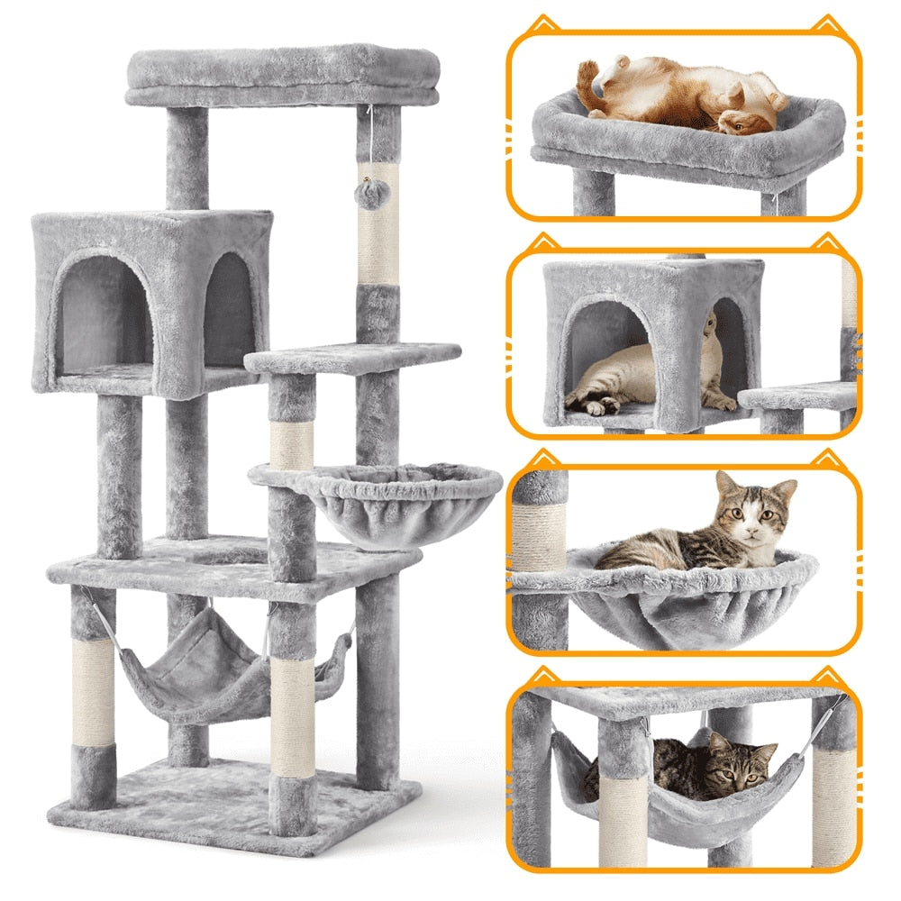 SMILE MART 51.5&quot; Cat Tree with Climbing Hole and Condo, Light Gray