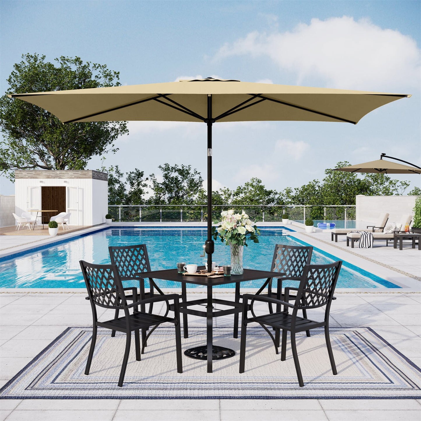 10 X 6.6ft Rectangle Patio Table Umbrella Outdoor Market Umbrella with 6 Steel Ribs and Crank Handle,6.60 X 10.00 X 8.50 Feet