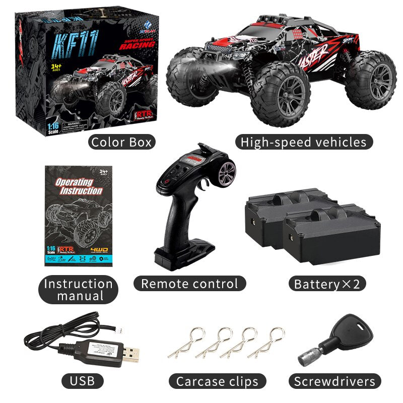 1: 16 4WD High Speed Racing Car With LED Lamp 45 Km/h Radio Remote Control Off Road Vehicle 2.4GHz Children&#39;s Toys