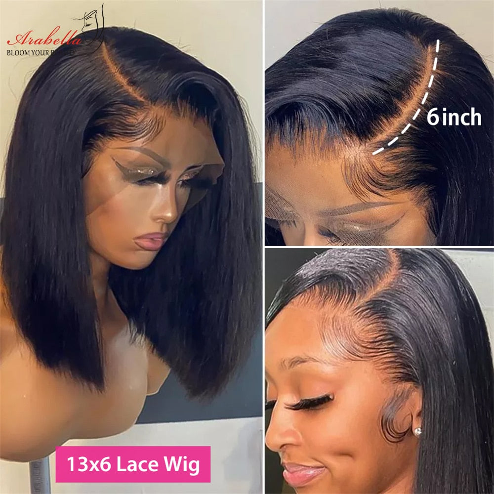 13x6 Bob Wigs Human Hair Transparent Lace Frontal Wig Bob Straight Hair Pre Plucked Bleached Knots Arabella Remy Lace Front Wigs