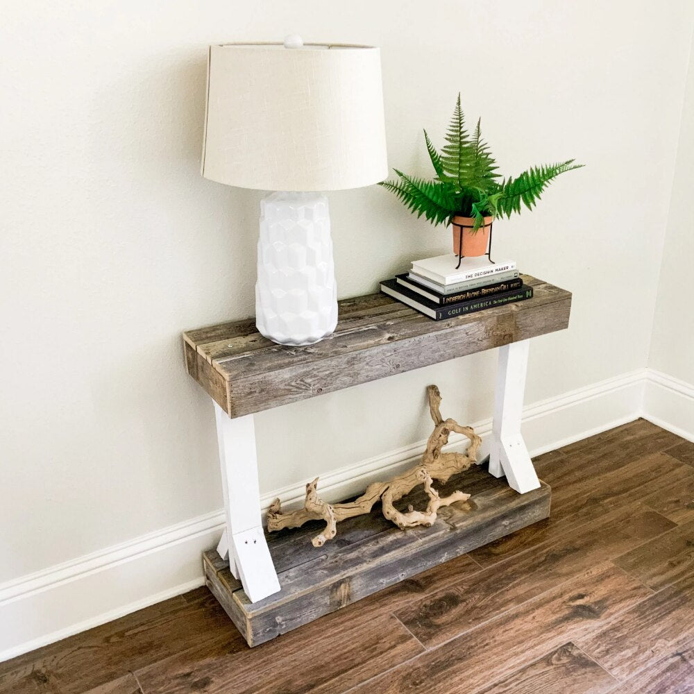 DHD5917wh White Rustic Reclaimed Barb Console Table，Durable and Strong，20 Lb，10.50 X 35.50 X 29.00 Inches