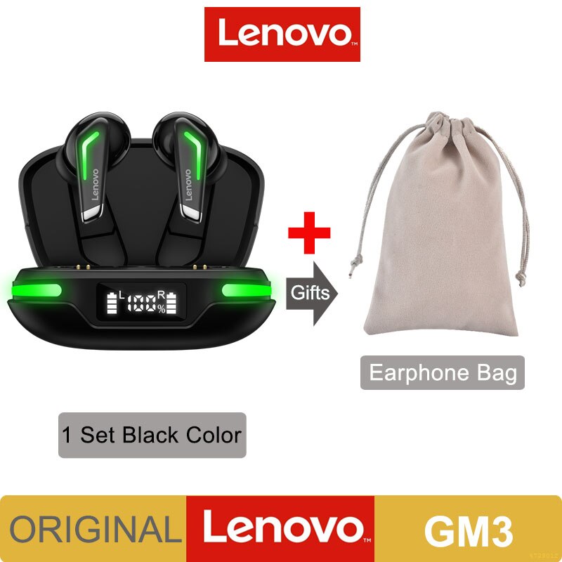 Lenovo GM3 TWS Bluetooth 5.3 Earphones 250mAh Charging Box Wireless Headphone Game Sports Earbuds Built-in Dual HD Mic Headset