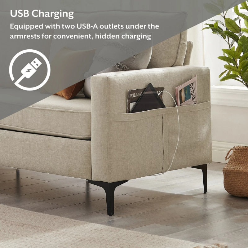 Larissa Living Room Sofa with Storage Pockets and USB Ports