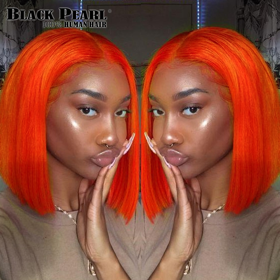 Ginger Short Bob Lace Front Wigs 100% Human Hair Wigs Bob Lace Wigs For Women Blonde Orange Straight Brazilian Hair Closure Wig