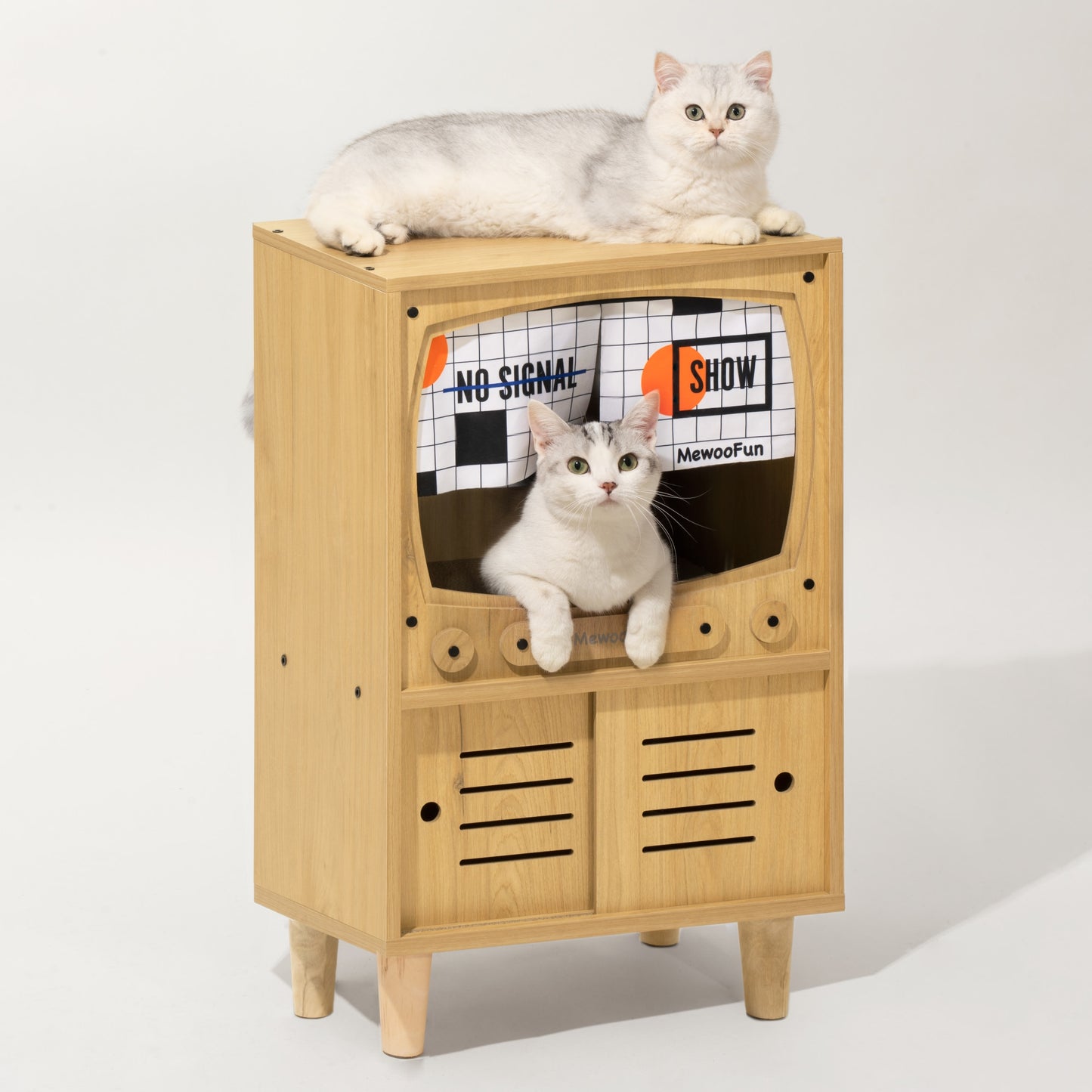 MEWOOFUN Cat Wooden House TV Appearance Design Cat Bed Sturdy Structure Furniture Decoration Easy to Clean Assembly US Stock