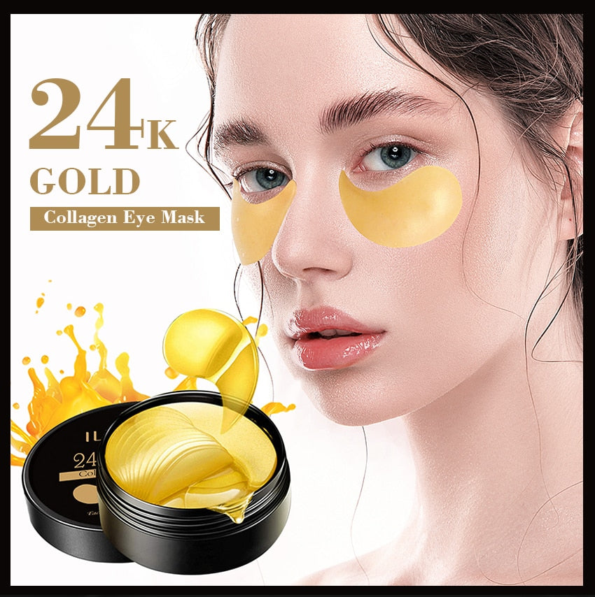 Ilisya--Collagen Eye Mask 24K Gold Eye Patch Seaweed Eye Dark Circles Anti-Puffiness Anti-Aging Moisturizing Eyes--60pcs