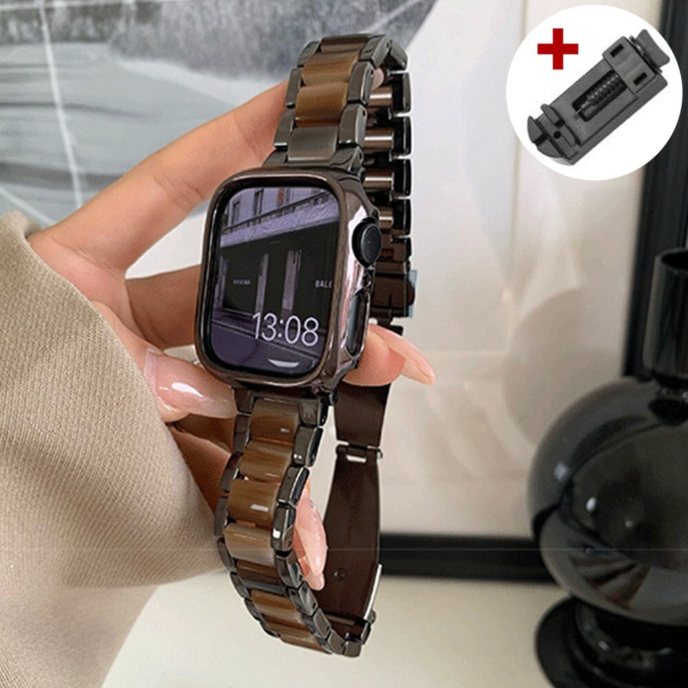 Luxury Women Resin Strap For Apple Watch Ultra 49mm Band 38 40mm 44 42mm Metal Bracelet for iWatch 8 7  6 5 4 se 3 2 1 41mm 45mm