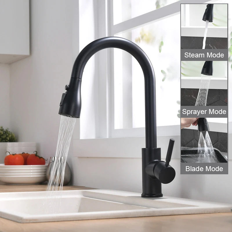 Kitchen Faucets Brushed Nickel Pull Out Spout Stream Sprayer Head Hot Cold Taps Kitchen Sink Water Tap Deck Mounted Mixer Tap