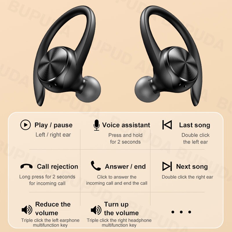 Wireless Bluetooth Earphone Ear Loop Noise Reduction Sports Running Music Listening Earphone Led Battery Display