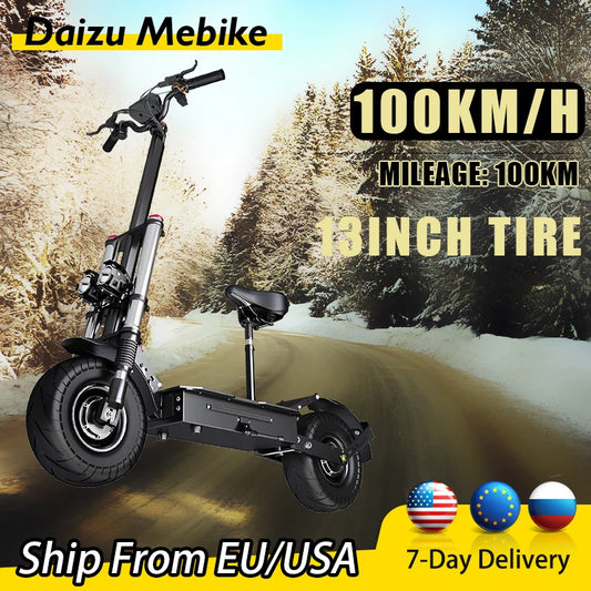 6000w Dual Motor Electric Scooter 3-Speed Adjustment Top Speed 100KM/H E-Scooter For Adult 100KM Range 13 Inch Tire with Seat