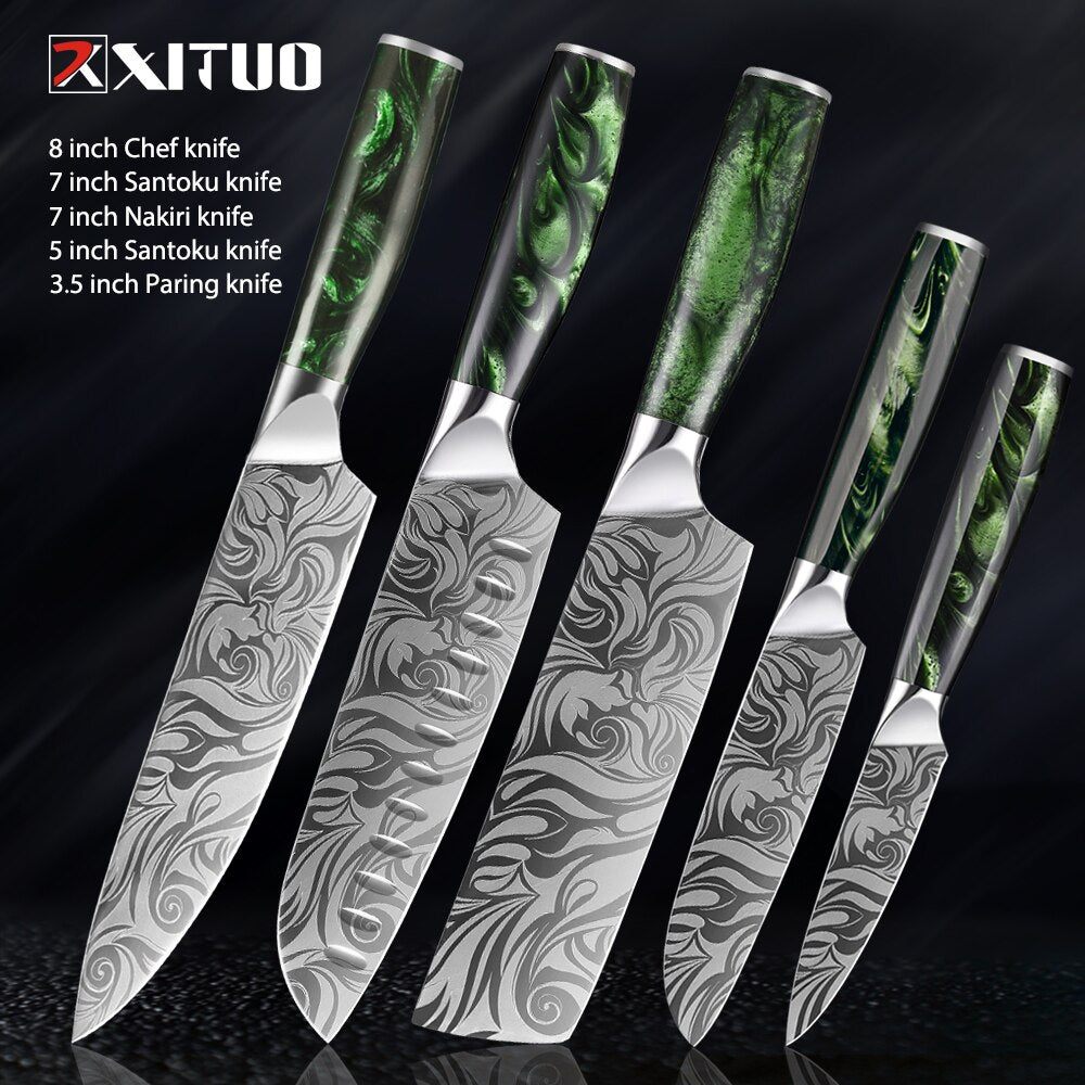 XITUO 1-8pc Kitchen knife Set Stainless Steel Pro Chef Knives Ultra Sharp Santoku Nakiri Bread Cleaver Boning Knife Cooking Tool