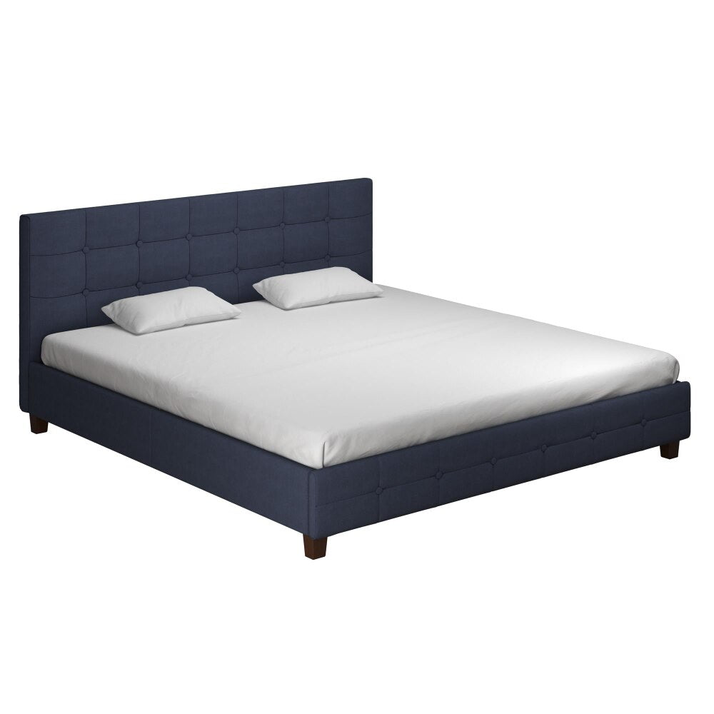 DHP Rose Tufted Upholstered Platform Bed Frame, King, Blue Linen