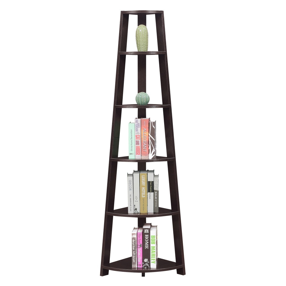 5 Tier Corner Bookcase, Black Storage Holders Racks