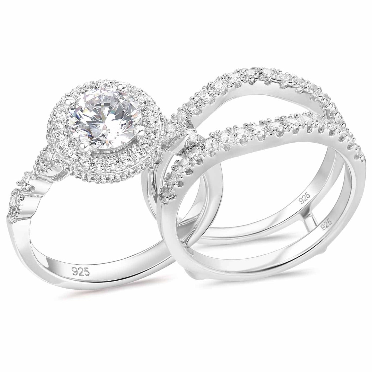 Newshe Genuine 925 Sterling Silver Heart Round Shape Jewelry Engagement Wedding Rings Set for Women AAAAA Cubic Zircon