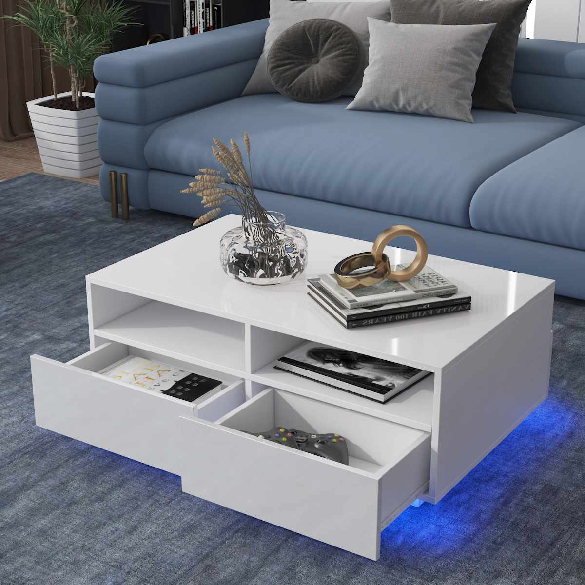 RGB LED Coffee Table High Gloss Simple Design Side Table for Living Room Furniture Tea Table Desks Home Storage Organzier