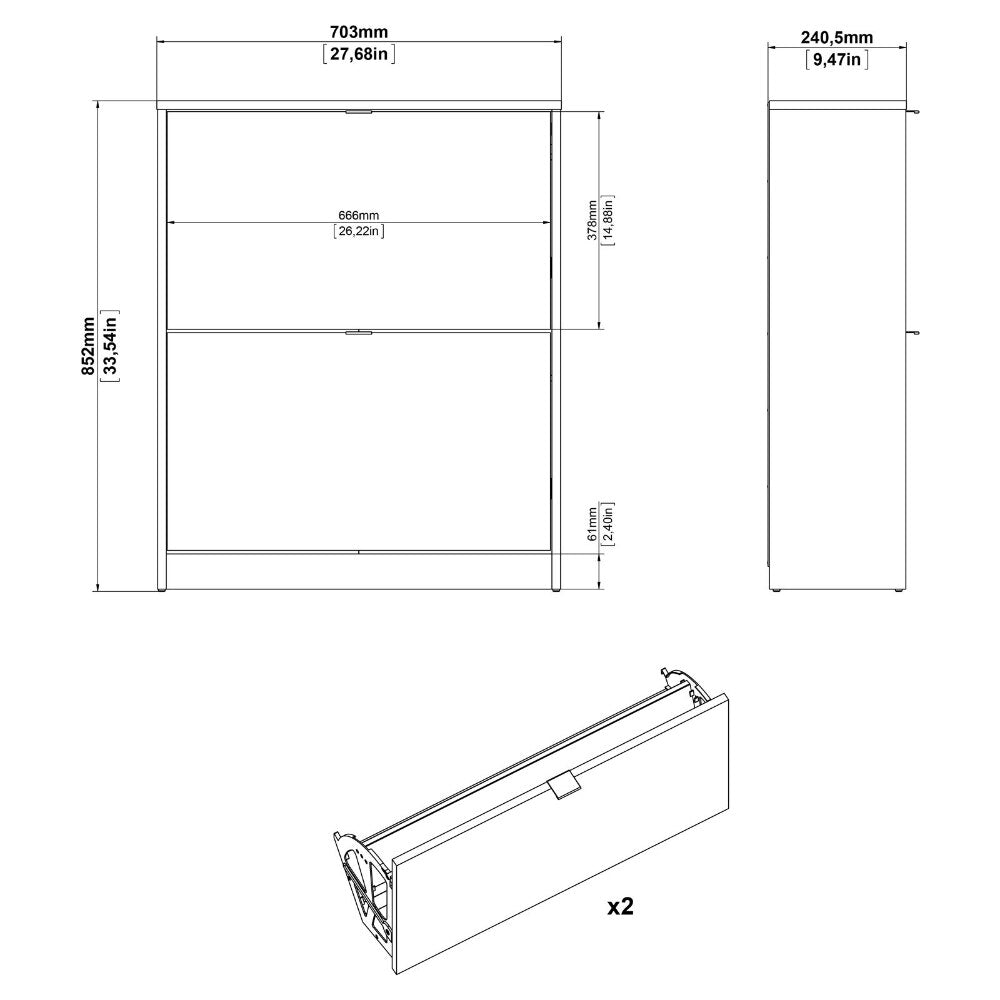 Shoe Cabinets Bright 2 Drawer Shoe Accent Cabinet, White Foil Finish Shoe Shelves Storage Rack