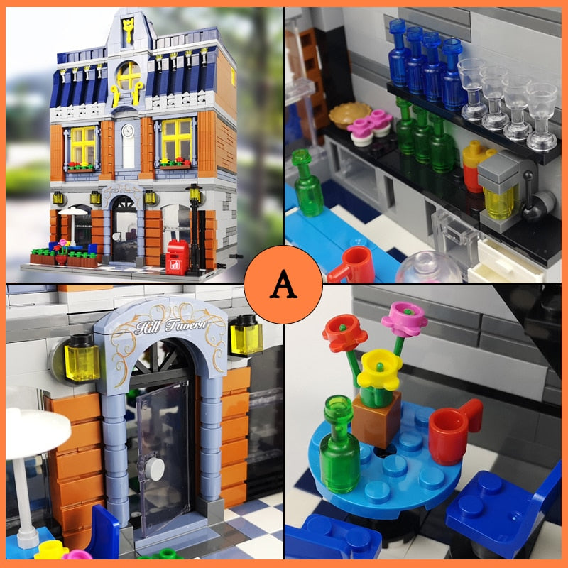 GULOGULO City Street View Building Blocks CAFE Shop Garden Hotel Restaurant Store Architecture Bricks Model Toy Gift For Kid