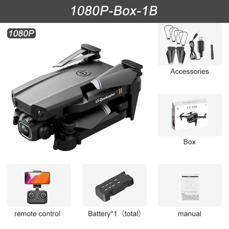 JINHENG XT6 Mini Drone 4K 1080P HD Camera WiFi Fpv Air Pressure Altitude Hold Foldable Quadcopter RC Dron Kid Toy Boys GIfts