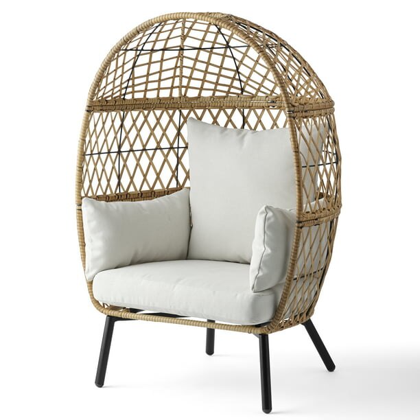 Better Homes &amp; Gardens Kid&#39;s Ventura Outdoor Wicker Stationary Egg Chair with Cream Cushions outdoor chair  garden chair